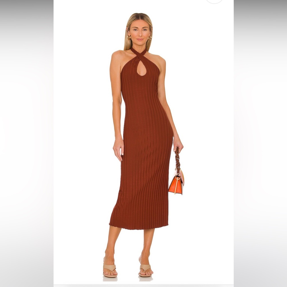 Halter Midi Rib Dress in Light Brown